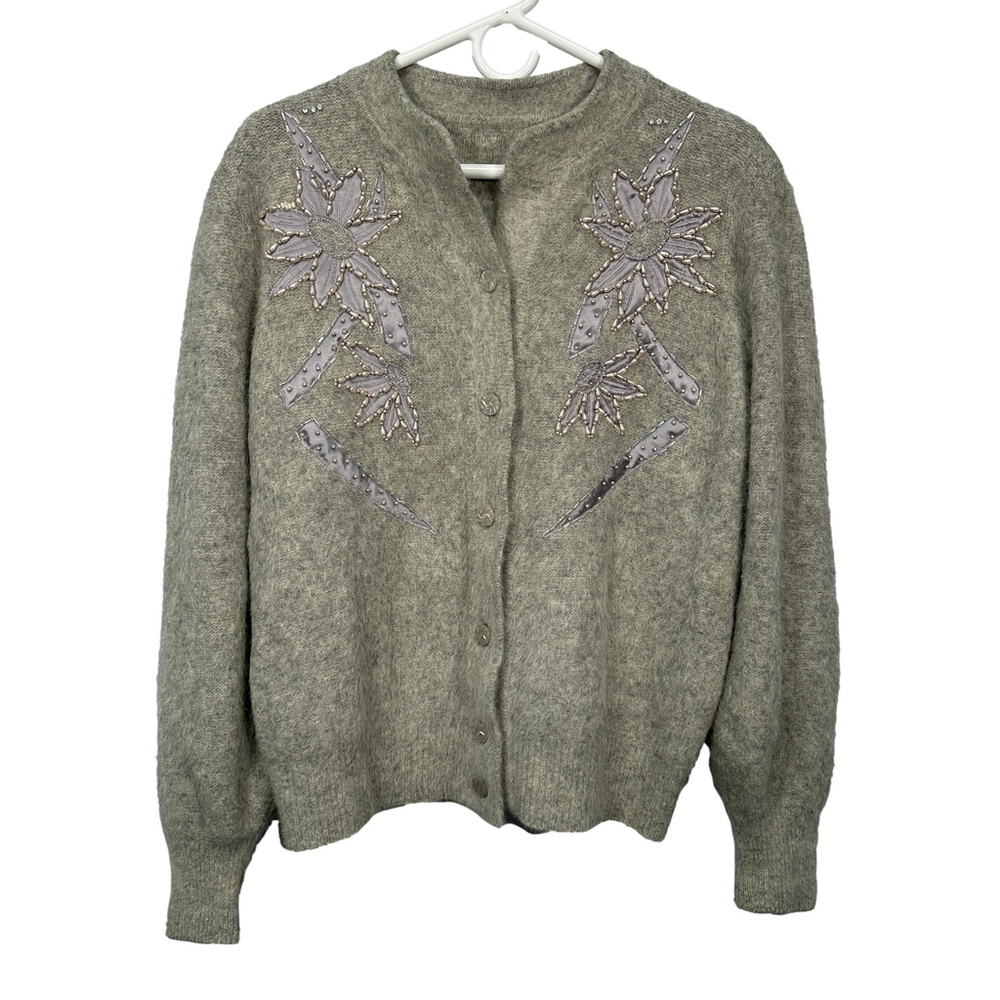 Vintage Golden Girls Gray Beaded Cardigan Sweater M/L‎